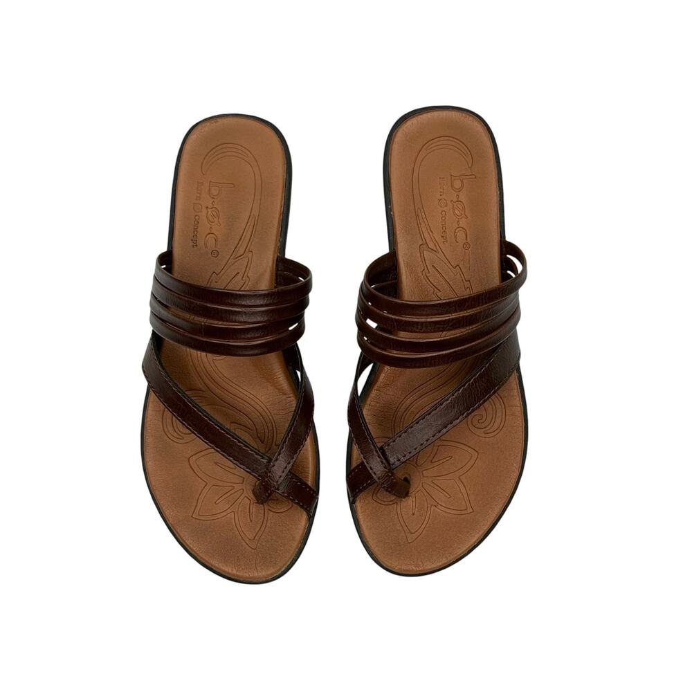 b.o.c. Born Concept Toe Ring Sandals 7M Brown Strappy Flat Comfort Slide
